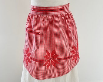 Vintage 1950s Red Gingham Check Kitchen Apron Pinny with Pockets
