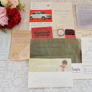 14 assortiments de dépliants de reçus papier vintage des années 50, 60, 70, étiquettes éphémères