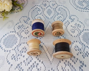 4 Vintage Mid Century Sewing Thread on Wooden Spools, J P Coats Sewing Thread