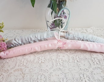 Vintage 80s 2 Pink and Blue Satin Covered Coathangers Clotheshangers