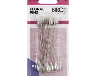 Birch Large Floral Corsage Head Scarf Pins, White Head, Pack of 10 63mm long