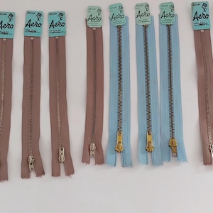 Vintage 70s Aero 20cm 8 inch Closed End Zipper, Brown or Blue