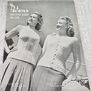 Vintage 40s Patons Knitting Pattern Book No 190, Womens Cardigans and Jumpers