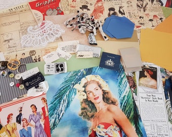 65+ Pieces Vintage Fashion Scrapbooking Journal Paper Craft Bundle Kit