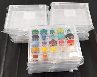Clear Plastic Thread Bobbin Storage Box, Holds 25 Bobbins