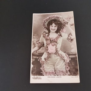 Antique 1900 Miss Madge Lessing Postcard Beauty Coloured Picture