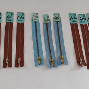 Vintage 70s Aero 15cm 6in Zipper, Closed End Zipper, Blue or Brown