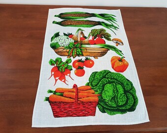 Vintage 90s Fruit and Vegetable Cotton Tea Towel