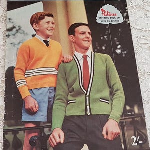 Vintage 60s Patons Knitting Pattern Book 586, 10 Boys Jumpers and Cardigans