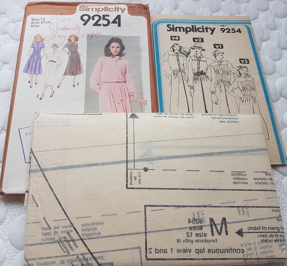 シモンズグランドセール Vintage 80s Simplicity 9254 Shirtwaist Dress With Pockets 裁縫材料