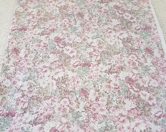 Vintage 80s Pink White Floral Double Bed Flat Sheet, Cotton Bed Sheet