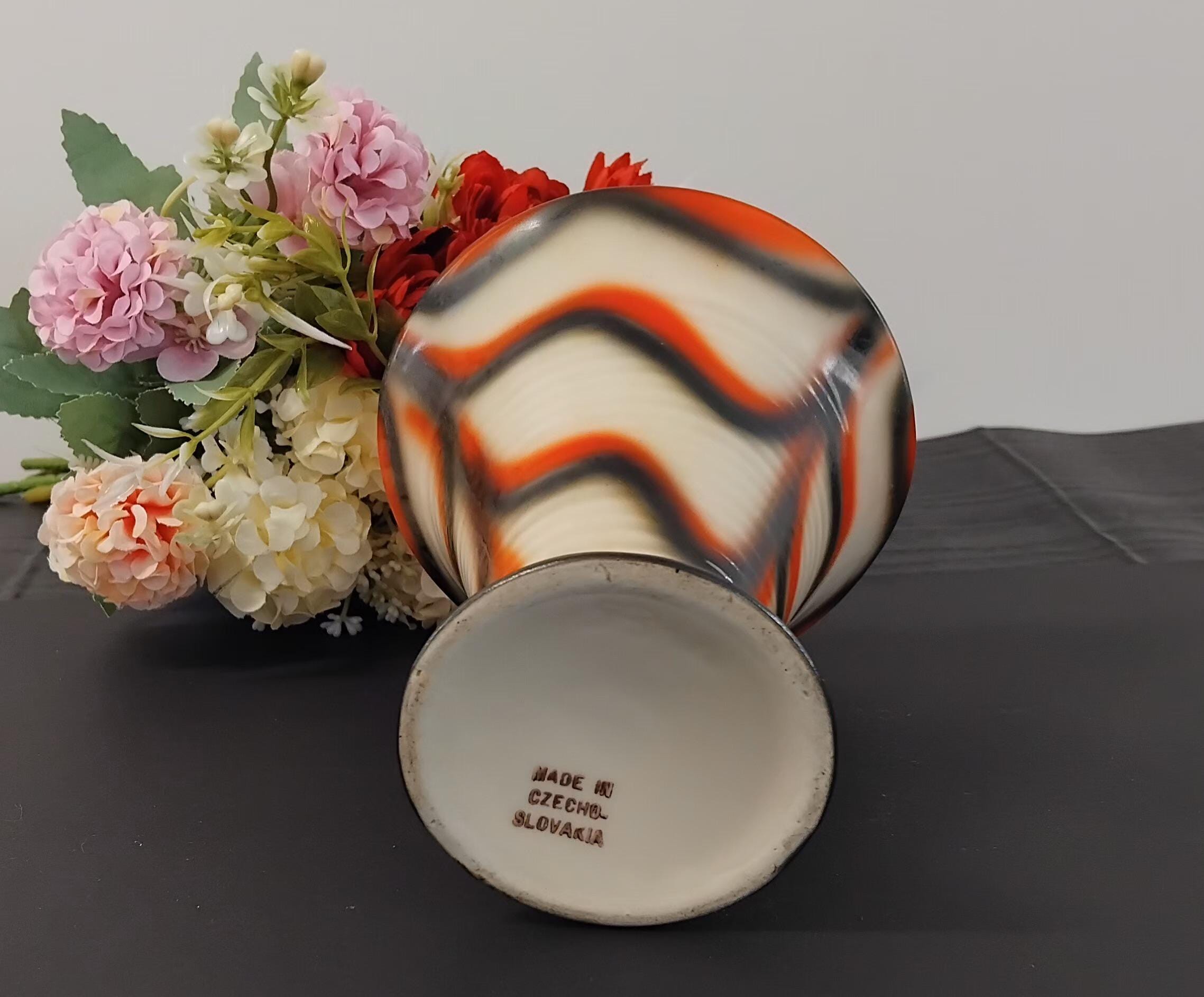 ヴィンテージ 60 年代 70 年代 黒 赤 幾何学模様 広口陶器花瓶 - Etsy 日本
