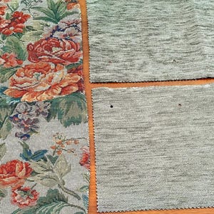 3 Vintage 80s 90s Remnant Pieces Green Red Floral Chenille Upholstery Fabric