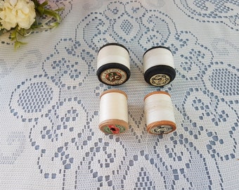 4 Antique Vintage Assorted Coats Semco Chadwicks Cotton Sewing Thread on Wooden Spools,