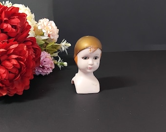 Vintage Mid Century Bisque Doll Head with Gold Paint