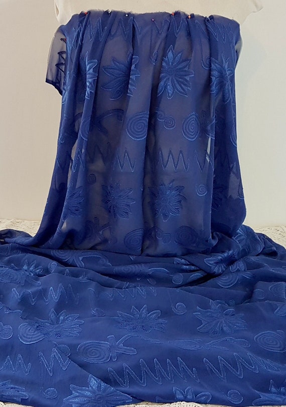 princess polly baby blue dress Vintage 80s Blue Floral Burnout Chiffon Dress Craft Fabric, 4.2 Metres X  114cm