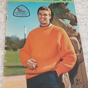 Vintage 60s Patons Knitting Pattern Book no 579, Mens Jumpers Cardigans Vests