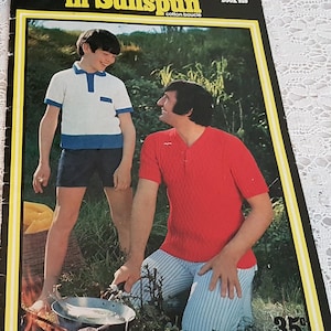 Vintage 70s Patons Knitting Pattern Book no 959, Men Boys Summer Jumpers and Cardigans