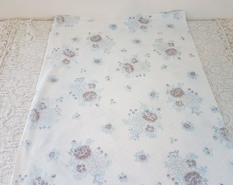 Vintage 80s Blue White Floral Double Bed Flat Sheet, Cotton Bed Sheet