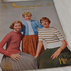 Vintage 50s Patons Knitting Pattern Book No 410 Girls Jumpers and Cardigans