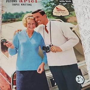 Vintage 1960s Patons Knitting Pattern Book 675, Adult Kids Jumpers and Cardigans