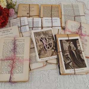 50 Pages Old Vintage Paper Pack, Random Selection of Book Pages