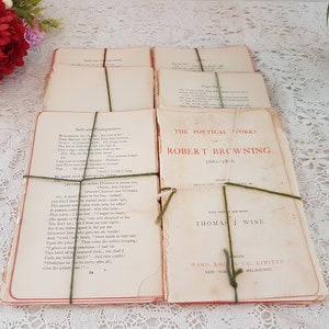 Paquet de 50 pages vintage, oeuvres poétiques de Robert Browning