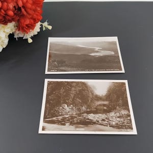 2 Antique Vintage Scottish Postcards, Black and White Photo Postcards