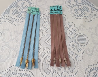 Vintage 70s Blue or Brown 20cm 8in Zipper, 3 Zip Pack Bundle, Closed End Zipper, Aero Brand