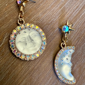 Sun and Moon Face Earrings • Celestial Earrings • White Moon Jewelry • Star Drop Earrings • Cosmic Gift • Astrology Boho Earrings Gift