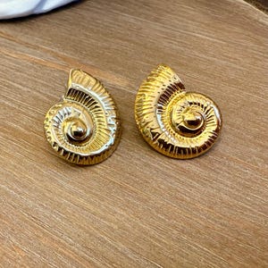 Gold Nautilus Shell Earrings | Unique Ocean Nautical Studs | Coastal Nature Inspired Jewelry | Minimalist Sea Shell Gift For Her
