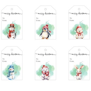 Watercolor Christmas Gift Tags, Printable Gift Tags, Watercolor Animal ...