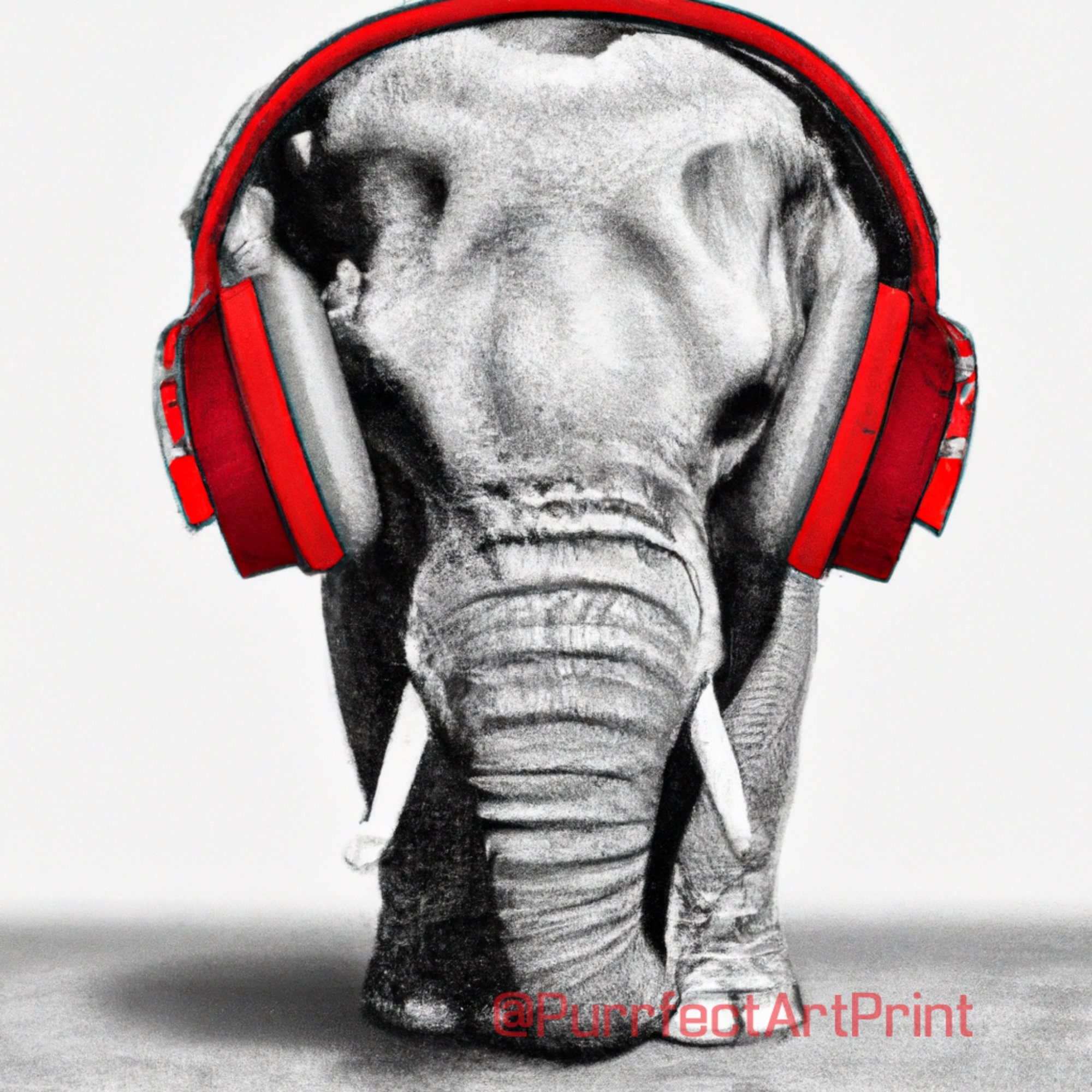 Printable Elephant Portrait With Colored Headphones, Animal Digital Art ...