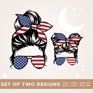Maman et moi USA maman chignon svg, svg 4 juillet, drapeau américain, maman et mini drapeau américain maman chignon svg, fichier coupé t-shirt USA, svg patriotique