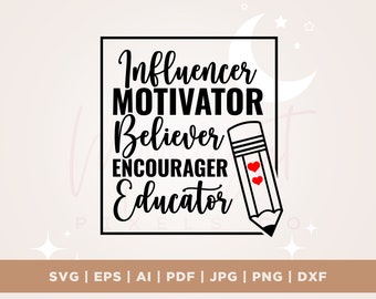 Educator svg, teacher svg, teacher gift, SVG for teacher shirt, influencer motivator believer, Silhouette, Cricut, cut file, dxf, iron on