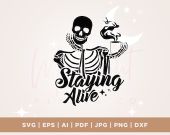 Skeleton Drinking Coffee Svg, Skeleton svg, Cricut, Png, Svg, sublimation, Coffee sublimation png, Death drinking Coffee, Coffee SVG