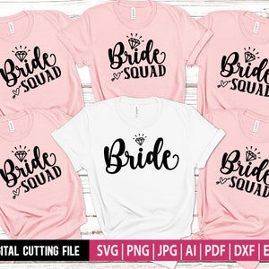Braut und Braut Squad Bundle SVG - Trendy Pdf/Dxf/Eps/AI/Jpg/PNG Dateien für Cricut - Sofort herunterladbares Kunstwerk für Tshirt / Tassen