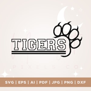 Svg tigres, tigre pattes, svg patte, équipe svg, mascotte, école svg, t-shirts, sublimation, fichier de coupe, numérique, png tigres, silhouette, clipart