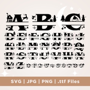 Christmas Split Alphabet svg, Christmas svg, 26 Christmas Capital Letters, Christmas Monogram svg, Files for Cricut, Silhouette