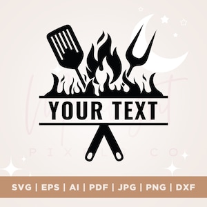 Asar a la parrilla SVG, BBQ Grill Svg, Barbeque Clipart, Grill Monogram Svg, Dxf, Nombre de texto personalizado, Grilling PNG, Grill Dad Svg, Cut File, Cricut, Png