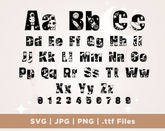 Ruimte alfabet SVG, lettertype SVG, cijfers, letters, ruimteschip, astronaut, zonnestelsel, planeet, verjaardag lettertype, PNG, jongens, Alien, Instant download