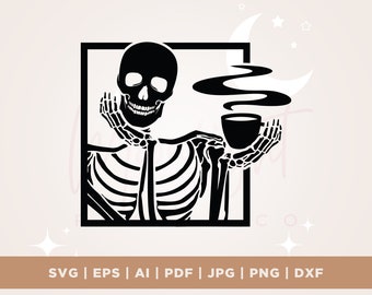 Skeleton Drinking Coffee Svg, Skeleton Svg, Coffee, Coffee Png, Svg, Halloween Design, Cricut, Svg, sublimation, cut file, Skeleton Coffee