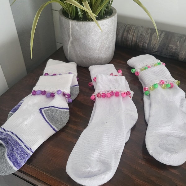 Personalized Crocheted Pony Bead Socks Size M