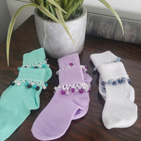 Personalized Crocheted Pony Bead Socks Size S