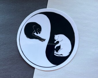Cat yin yang sticker B&W | water bottle decal | laptop decal | gift for cat lovers