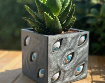 Gojo Anime Blue Eyes 3D printed Prison Box - JJk - Planter in Color - Cube -