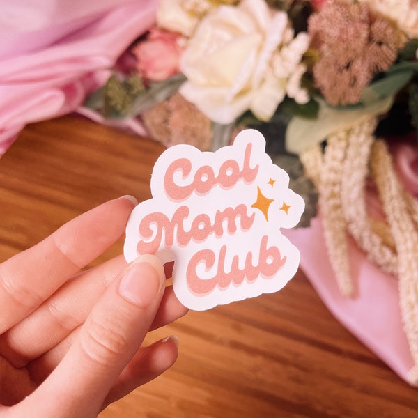 Pink Retro Cool Mom Club Sticker