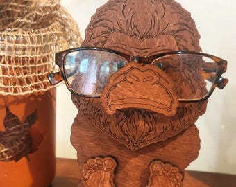 Unique Bigfoot Eyeglass Holder – Handcrafted Wooden Sasquatch Big Foot Glasses Stand- New Colors!