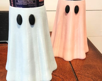 3D Printed Ghost Can Holder, Slim Skinny Standard Can Coozie, Halloween Party Accessory