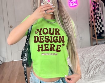 Lime Gildan 5000B Trendy Baby Tee Mockup - Y2K Mockup - G 5000B Lime - Retro Mockup